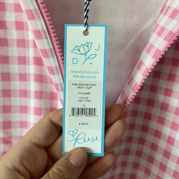 Draper James Cinch Waist Quarter-Zip in Pink Gingham size 1X - Picture 7 of 10